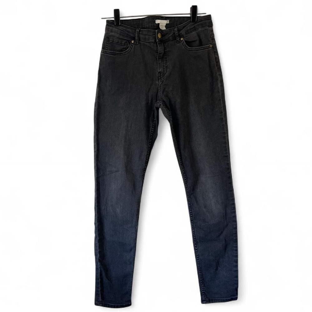 H&M Charcoal Gray Faded Black Denim Skinny Jeans Women’s Size 10 Grunge Preppy